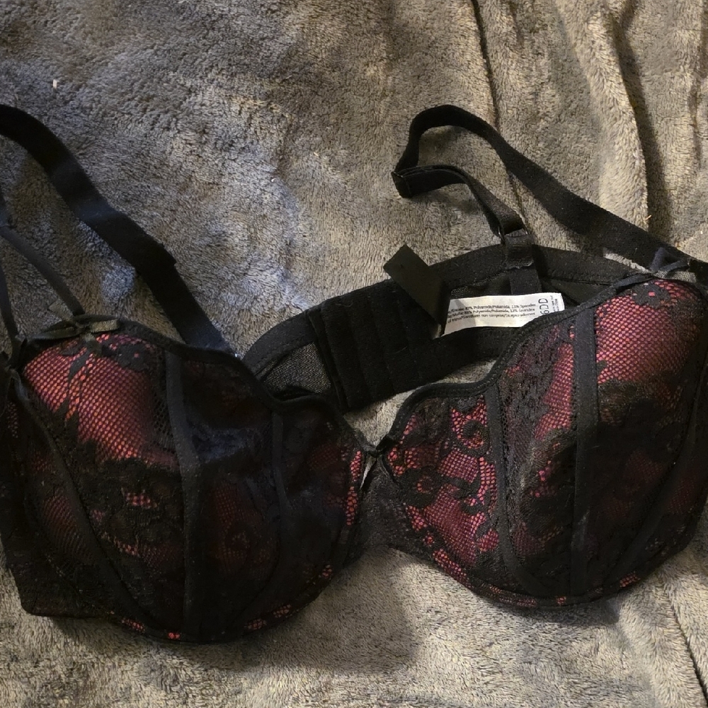 Adore Me Black and Red Lace Bra